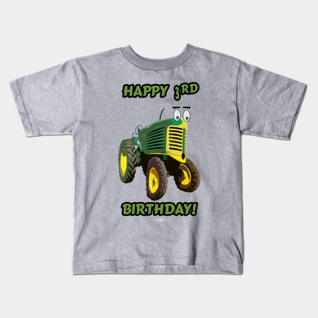 Happy 3rd Birthday tractor design Kids T-Shirt by seadogprints